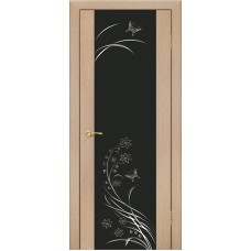 По стилю дверей,Дверь Геона Лилия, Триплекс черный с шелкографией, ПВХ, Венге светлый 10