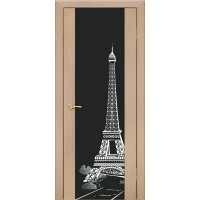 Дверь Геона Париж, Триплекс черный с шелкографией, ПВХ, Венге светлый 10
