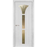 Дверь Геона Сапфир-3, ДО Сатинат бронзовый с гравировкой, ПВХ-шпон, Софт милк