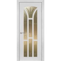 Дверь Геона Сапфир-7, ДО Сатинат бронзовый с гравировкой, ПВХ-шпон, Софт милк