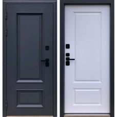 Входные двери,Входная дверь с терморазрывом Shelter Гранит, Муар RAL-7024 / Византия 2Ф цвет белый матовый