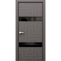 Дверь Геона Лабиринт-2 с фрезеровкой, Лакобель черный, ПВХ-шпон, Софт графит