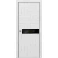 Дверь Геона Лабиринт с фрезеровкой, Лакобель черный, ПВХ-шпон, Софт милк