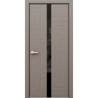 Дверь Геона Лабиринт-1 с фрезеровкой, Лакобель черный, ПВХ-шпон, Cофт капучино