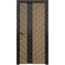 По цвету дверей,Дверь Геона Шале 2 Триплекс черный, с притвором, ПВХ-шпон, Орех американский натуральный, диагональ/ Софт блэк