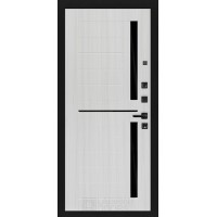 Входная дверь Лабиринт, STORM 02 -Сандал белый, стекло черное