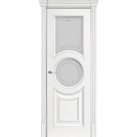 Дверь Геона Ренессанс 5 V Сатинат светлый с витражом, ПВХ-шпон, Софт милк серебро по контуру
