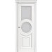 Дверь Геона Ренессанс 5 V Сатинат светлый с витражом, ПВХ-шпон, Софт милк серебро по контуру