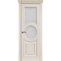 Дверь Геона Ренессанс 5 V Сатинат светлый с витражом, ПВХ-шпон, Крем золото по контуру