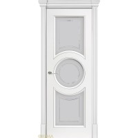 Дверь Геона Ренессанс 5 A Сатинат светлый с витражом, ПВХ-шпон, Софт милк серебро по контуру