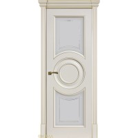 Дверь Геона Ренессанс 5 B Сатинат светлый с витражом, ПВХ-шпон, Крем золото по контуру