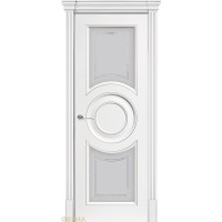 Дверь Геона Ренессанс 5 B Сатинат светлый с витражом, ПВХ-шпон, Софт милк серебро по контуру