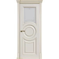 Дверь Геона Ренессанс 5 D Сатинат светлый с витражом, ПВХ-шпон, Крем золото по контуру