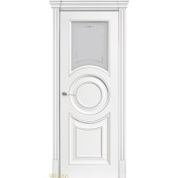 Дверь Геона Ренессанс 5 D Сатинат светлый с витражом, ПВХ-шпон, Софт милк серебро по контуру