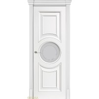Дверь Геона Ренессанс 5 C Сатинат светлый с витражом, ПВХ-шпон, Софт милк серебро по контуру