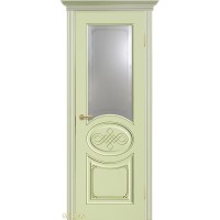 Дверь Геона Ренессанс 3 сатинат белый с витражом, ПВХ-шпон, Софт фисташка золото по контуру