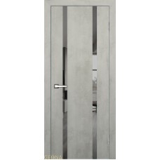 Межкомнатные двери,Дверь Геона Лавия-2 ДО Зеркало графит, алюминиевая кромка хром/черная, ПВХ, Белый камень