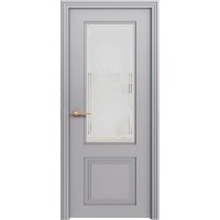 Дверь Геона Вива-2 ДО Сатинат светлый с гравировкой, ПВХ-шпон, Софт маус