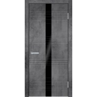 Дверь Геона Рояль-1, Лакобель черный с гравировкой, Бетон темный