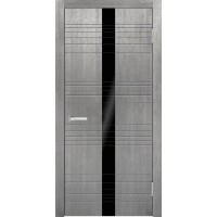 Дверь Геона Рояль-1, Лакобель черный с гравировкой, Синхропоры титан