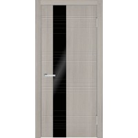 Дверь Геона Рояль-L, Лакобель черный с гравировкой, Реалвуд латте