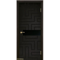 Дверь Геона Лабиринт с фрезеровкой, ДО лакобель черное, ультрашпон, Венге натуральный 07