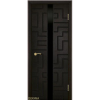 Дверь Геона Лабиринт-1 с фрезеровкой, ДО лакобель черное, ультрашпон, Венге натуральный 07