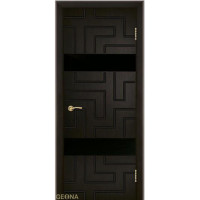 Дверь Геона Лабиринт-2 с фрезеровкой, ДО лакобель черное, ультрашпон, Венге натуральный 07