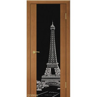 Дверь Геона Париж, Триплекс черный с шелкографией, ПВХ, Орех миланский 733