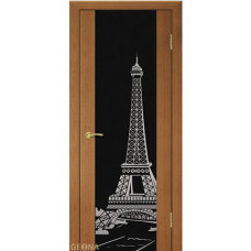 По стилю дверей,Дверь Геона Париж, Триплекс черный с шелкографией, ПВХ, Орех миланский 733