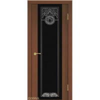Дверь Геона Зевс, Триплекс черный с шелкографией, ПВХ, Орех итальянский 732