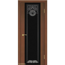 По стилю дверей,Дверь Геона Зевс, Триплекс черный с шелкографией, ПВХ, Орех итальянский 732