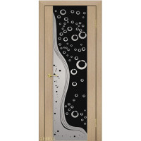 Дверь Геона Аква, Триплекс черный с пескоструйным рисунком, ПВХ, Венге светлый 10