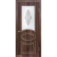 Дверь Геона Орнелла, ДО Сатинат с гравировкой и покраской, ПВХ-шпон, Орех седой темный патина серебро