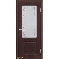 Дверь Геона Терамо, ДО Сатинат с гравировкой и покраска, ПВХ-шпон, Махагон патина коричневая