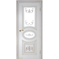 Дверь Геона Валенсия, Сатинат с гравировкой, ПВХ-шпон, Крем патина золотая
