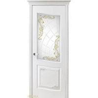 Дверь Геона Велла, Сатинат с гравировкой, покраска, ПВХ-шпон, Софт милк патина серебряная