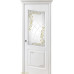 Дверь Геона Велла, Сатинат с гравировкой, покраска, ПВХ-шпон, Софт милк патина серебряная