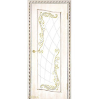 Дверь Геона Астория, Сатинат с гравировкой, покраска, ПВХ-шпон, Белый патина золотая