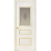 Дверь Геона Прованс, Тонированный сатинат с гравировкой, с витражом, эмаль Крем патина золотая