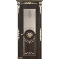 Дверь Геона Аллегра, Сатинат тонированный, окрашенный витраж, ПВХ-шпон, Венге патина золотая