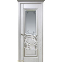 Дверь Геона Оливия-1, Сатинат с гравировкой, ПВХ-шпон, Белый, патина серебряная