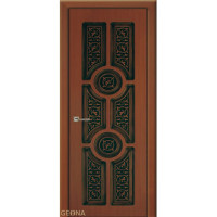 Дверь Геона Анкона, Matelux, наливной витраж, ПВХ-шпон, Вишня, патина коричневая