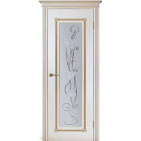 Дверь Геона Тоскана, Сатинат с гравировкой, ПВХ-шпон, Ясень белое золото, патина золотая