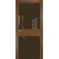 Дверь Оникс Соло 2, Lacobel RAL 8028 по зеркалу, без рисунка, орех