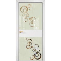 Дверь Оникс Соло 2, Lacobel RAL 1013 по зеркалу, рисунок круги, эмаль белая