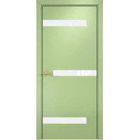Дверь Оникс Силуэт Lacobel RAL 0333, с алюминиевой кромкой, эмаль фисташка