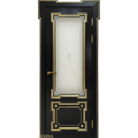 Дверь Геона Шервуд, Сатинат светлый с гравировкой и бевелсами, эмаль Черный янтарь с патиной золотой