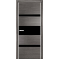 Дверь межкомнатная Q-6, лакобель черный, экошпон с алюминиевой кромкой, серый