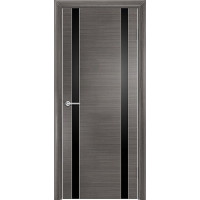 Дверь межкомнатная Q-9, лакобель черный, экошпон с алюминиевой кромкой, серый